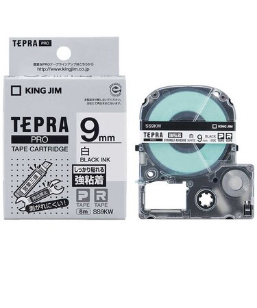 キングジム　強粘着ラベルテープ TEPRA(テプラ) PROシリーズ 白 [黒文字 /9mm幅]  SS9KW