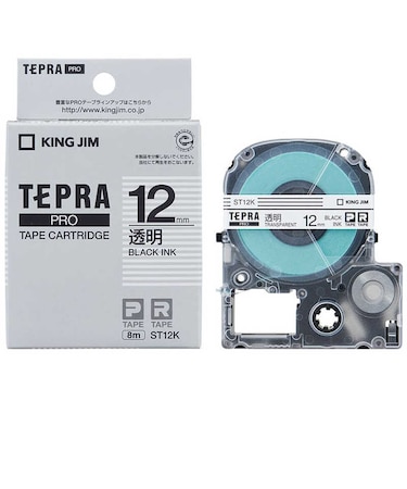 キングジム　透明ラベルテープ TEPRA(テプラ) PROシリーズ 透明 [黒文字 /12mm幅]  ST12K