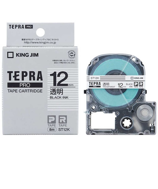 キングジム　透明ラベルテープ TEPRA(テプラ) PROシリーズ 透明 [黒文字 /12mm幅]  ST12K