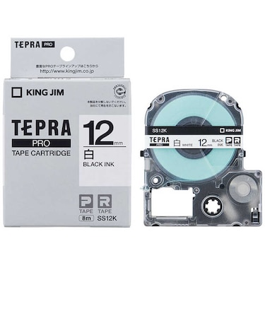 キングジム　白ラベルテープ TEPRA(テプラ) PROシリーズ 白 [黒文字 /12mm幅]  SS12K