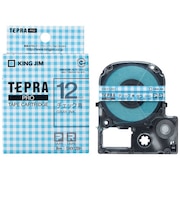 キングジム　模様ラベルテープ TEPRA(テプラ) PROシリーズ チェック青 [グレー文字 /12mm幅]  SWX12