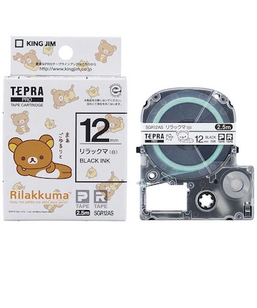 キングジム　リラックマラベル TEPRA(テプラ) PROシリーズ リラックマ(白) [黒文字 /12mm幅]  SGR12AS