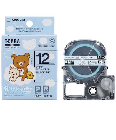 キングジム　リラックマラベル TEPRA(テプラ) PROシリーズ お空でリラックス(青) [黒文字 /12mm幅]  SGR12CB