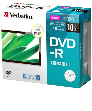 VERBATIMJAPAN　録画用 DVD-R 1-16倍速 4.7GB 10枚 5mmスリムケース VHR12JP10D1B