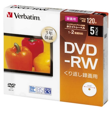 VERBATIMJAPAN　録画用DVD-RW 5枚 4.7GB インクジェットプリンター対応 VHW12NP5D1B
