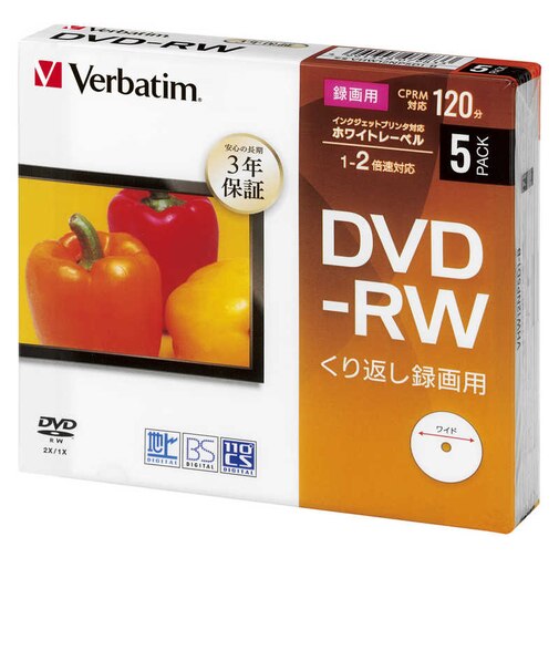 VERBATIMJAPAN　録画用DVD-RW 5枚 4.7GB インクジェットプリンター対応 VHW12NP5D1B