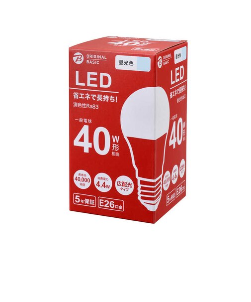 ORIGINALBASIC　LED電球 E26口金［一般電球形 40W相当 昼光色 1個 広配光タイプ］ LDA4DGK40XOB