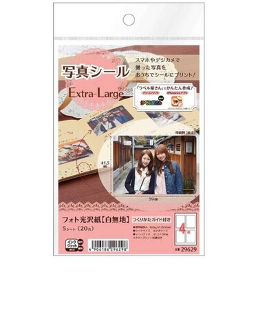 エーワン　写真シール フォト光沢紙(白無地) ハガキサイズ･5シート･20片 29629