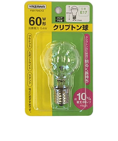 ヤザワ　省エネクリプトンランプ60W形クリア P351754CYZ