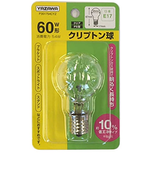 ヤザワ　省エネクリプトンランプ60W形クリア P351754CYZ