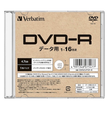 VERBATIMJAPAN　データ用DVD-R 1枚パック DHR47JP1V1B