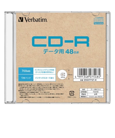 VERBATIMJAPAN　データ用CD-R 1枚パック SR80FP1V1B