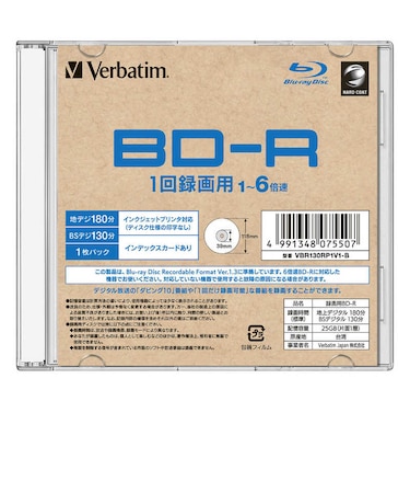 VERBATIMJAPAN　録画用BD-R 1枚パック VBR130RP1V1B
