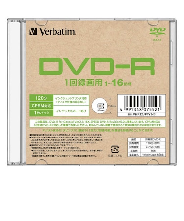 VERBATIMJAPAN　録画用DVD-R 1枚パック VHR12JP1V1B