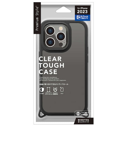 PGA　iPhone 15 Pro(6.1インチ) クリアタフケース Premium Style ブラックPG23BPT01BK