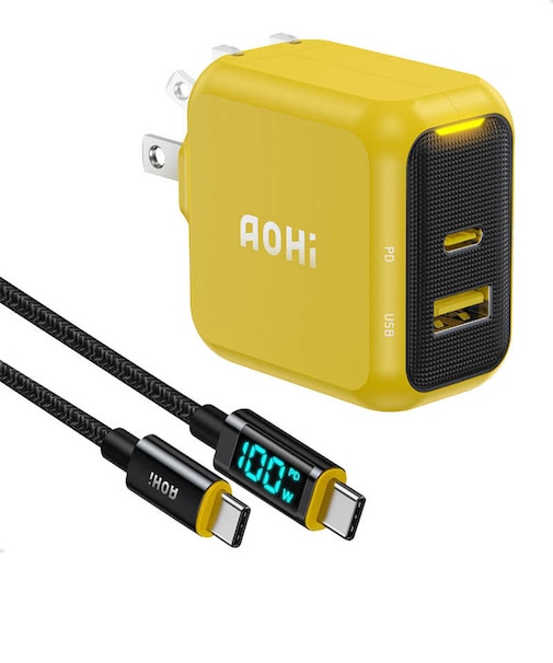AOHI　PD-USB充電器 ケーブルセット Magcube PRO 67W USB A×1ポート USB C×1ポート PC/タブレット/携帯電話 67W急速充電 イエローRE-JEMP67YL2