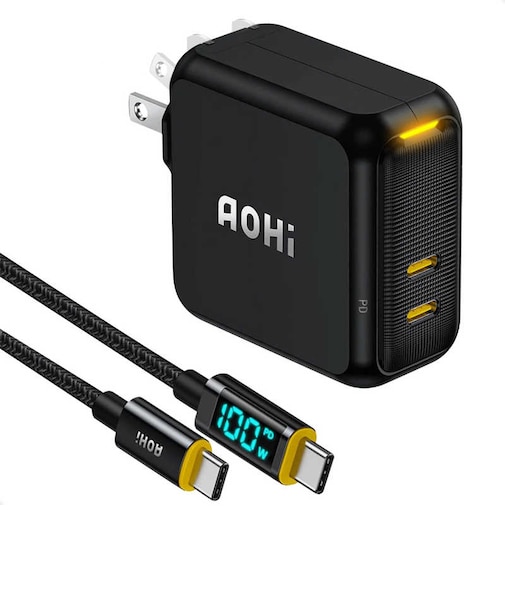 AOHI　PD-USB充電器 ケーブルセット Magcube PRO 100W USB C×2ポート PC/タブレット/携帯電話 100W急速充電 ブラックRE-JEMP100BL2