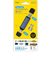 ナカバヤシ　USB3.2Gen1 TypeC＆Aアルミカードリーダー・ライター ［USB3.1 /スマホ・タブレット対応］CRWDC3SD92GY
