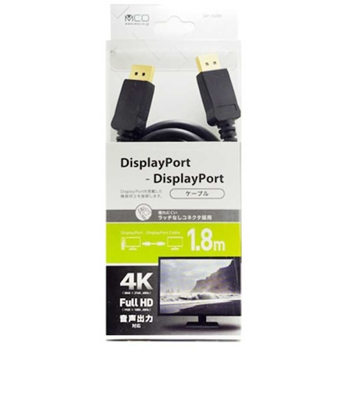 ナカバヤシ　1.8m｢DisplayPort ⇔ DisplayPort｣4K対応ケーブル ブラックDP18BK