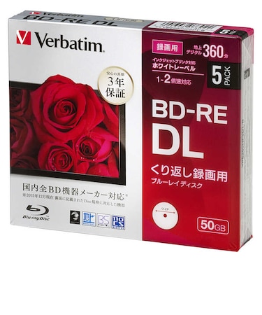 VERBATIMJAPAN　録画用BD-RE DL 1-2倍速 50GB 5枚VBE260NP5D1B
