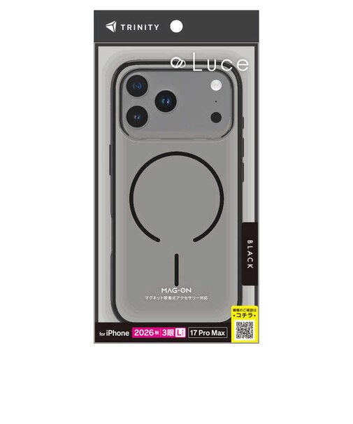 トリニティ　iPhone 18 Pro Max / 17 Pro Max ［Luce］ マグネット吸着式アクセサリー対応 背面クリアハードケース クリア×ブラック TRIP26L3LUMSCBK