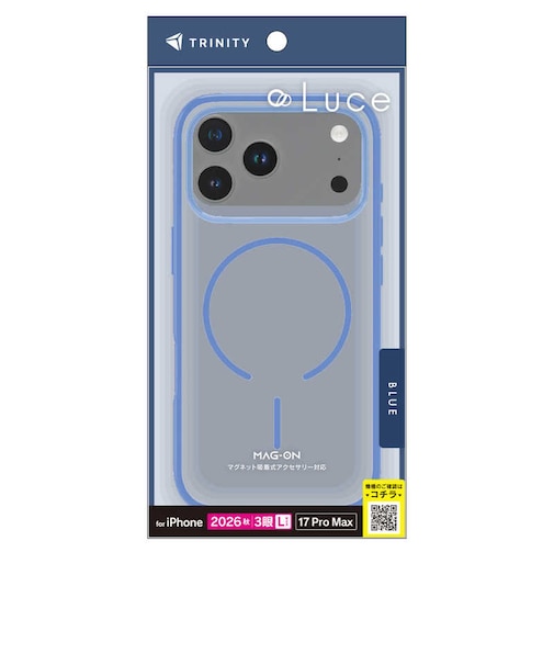 トリニティ　iPhone 18 Pro Max / 17 Pro Max ［Luce］ マグネット吸着式アクセサリー対応 背面クリアハードケース クリア×ブルー TRIP26L3LUMSCSMBL