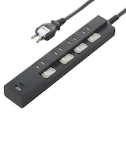 ビックアイデア　USB付き節電タップType-C付4個口2m2ポート ［2.0m / 4個口 / スイッチ付き(個別) / 2ポート］ BITUT422AC1K