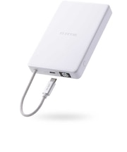 モバイルバッテリー 10000mAh ケーブル一体型 30W PD対応 半固体リチウムイオン電池 LED残量パネル PSE適合 ホワイト DEC8410000WH
