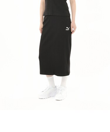 629017　W CLASSICS RIBBED MIDI SKIRT　01BLK　683998-0001