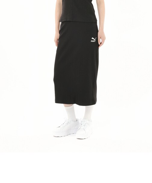 629017　W CLASSICS RIBBED MIDI SKIRT　01BLK　683998-0001