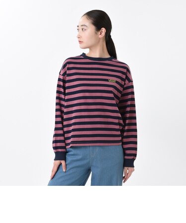 124K3021200　W border long sleeve T-shirt　PINK　682614-0001