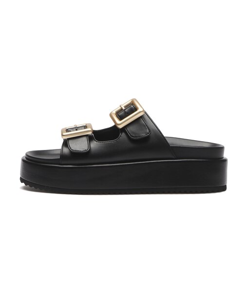JE-2252　DOUBLE BELT PLATFORM SANDALS　BLACK　694469-0001