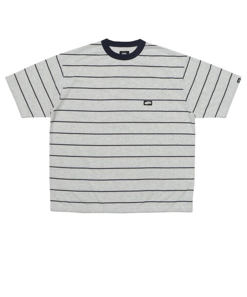 126R1060201 CAVE Crew Neck Boarder S TEE H/GRAY 709264-0002