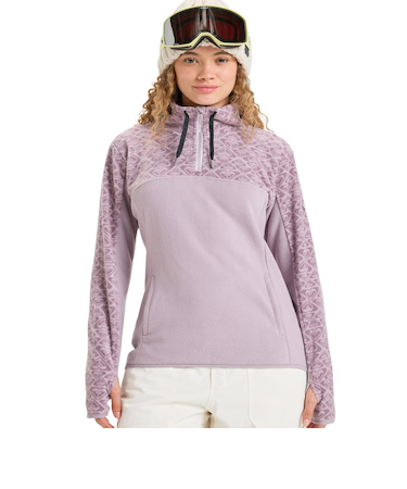 ROXY ウィメンズ SAYNA HALF ZIP スノー ベースレイヤー ハーフジップトップス ロゴ入りプリント 【25-26SNOWモデル】