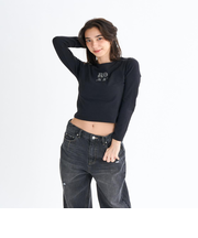 Roxy SPARKLY ウィメンズ タイトシルエット長袖Tシャツ ラインストーンロゴ <2025FW HEART WAVE>