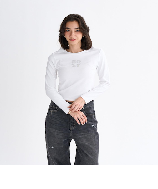 Roxy SPARKLY ウィメンズ タイトシルエット長袖Tシャツ ラインストーンロゴ <2025FW HEART WAVE>