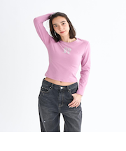 Roxy SPARKLY ウィメンズ タイトシルエット長袖Tシャツ ラインストーンロゴ <2025FW HEART WAVE>