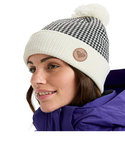 ROXY ウィメンズ ICEVALLEY BEANIE ビーニー 千鳥格子 ポンポン【25-26SNOWモデル】