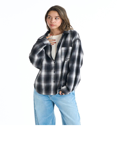 Roxy LOOK UP ウィメンズ オープンチェックシャツ 長袖 ドロップショルダー <2025FW HEART WAVE>