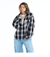 Roxy LOOK UP ウィメンズ オープンチェックシャツ 長袖 ドロップショルダー <2025FW HEART WAVE>