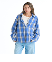 Roxy LOOK UP ウィメンズ オープンチェックシャツ 長袖 ドロップショルダー <2025FW HEART WAVE>