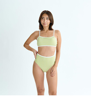 【OUTLET】Roxy SOLEIL BIKINI ウィメンズ 水着 バンドゥ 上下セット ハイウエスト 幾何学模様 ジャガード素材