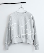 【洗える】ハート＆リボンコード刺繍スウェット