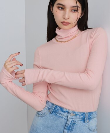 【静電気防止/洗える 】ハイネック裏起毛テレコカットソー