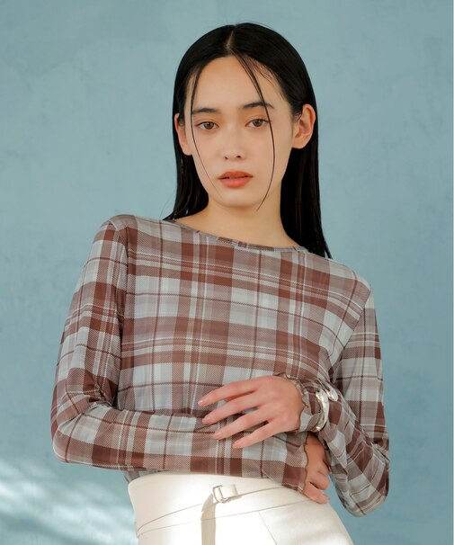 クルーネックインナートップス（レース・チェック・ラメ・シアー）