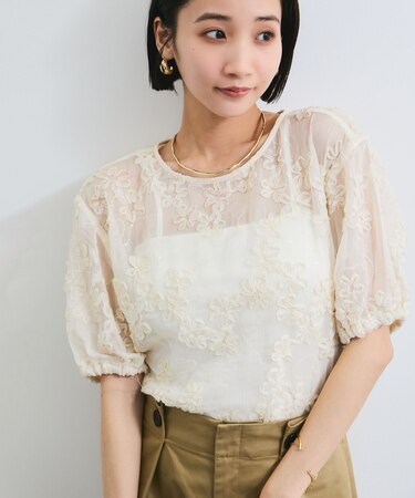 コード刺繍シアープルオーバー