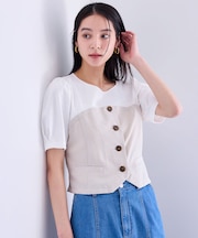 【新色追加】【美easy】釦ビスチェTシャツドッキングプルオーバー【接触冷感/洗える】
