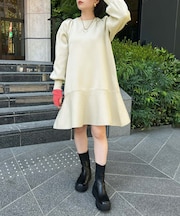 パフスリーブ切り替えミニフレアワンピース