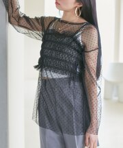 【SET】チュールレイヤードカットソー&ビスチェキャミソール