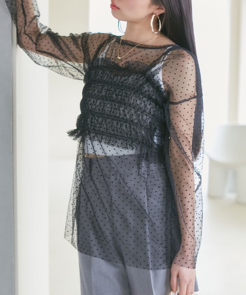 【SET】チュールレイヤードカットソー＆ビスチェキャミソール